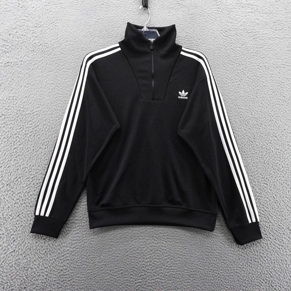 Adidas Originals Mens Small Funnelneck Track Top Black 1/4 Zip Pullover Jacket